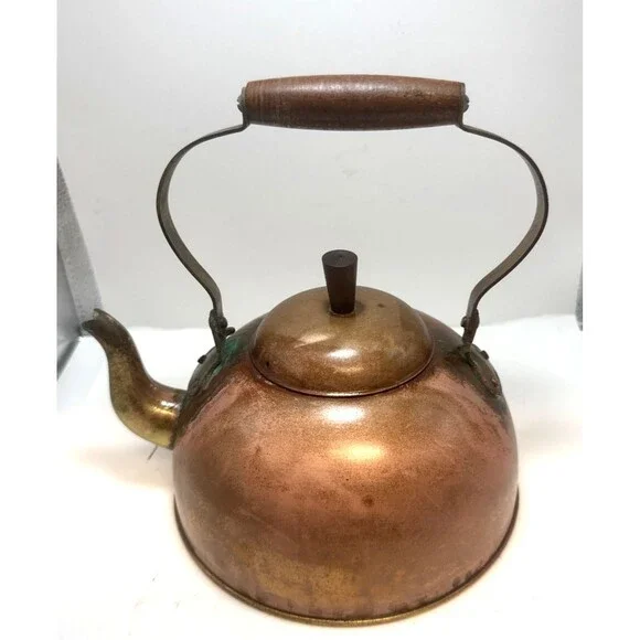 Vintage Old Dutch Design COPPER TEAPOT Kettle w/ Wood & Brass Handle Portugal - Picture 4 of 11